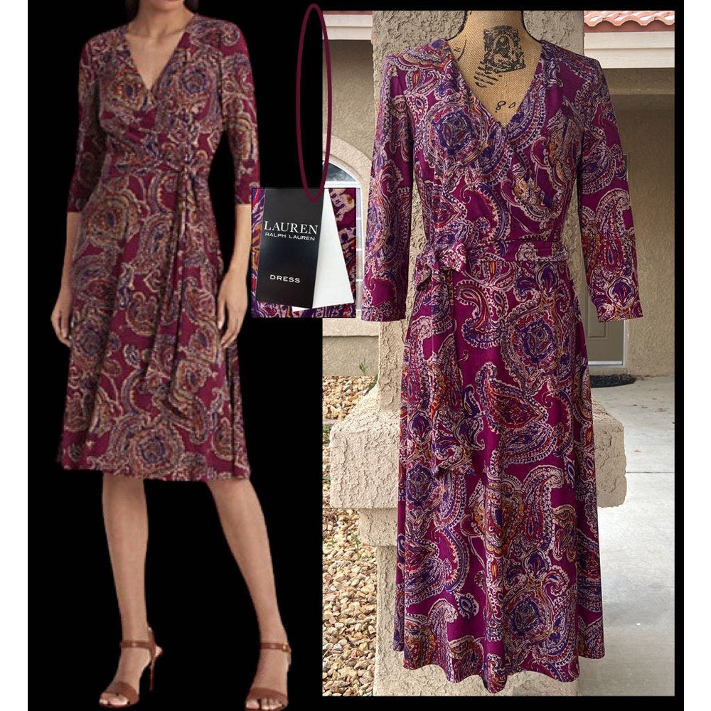 Ralph Lauren Paisley Surplice Jersey Dress Size 4 NWT